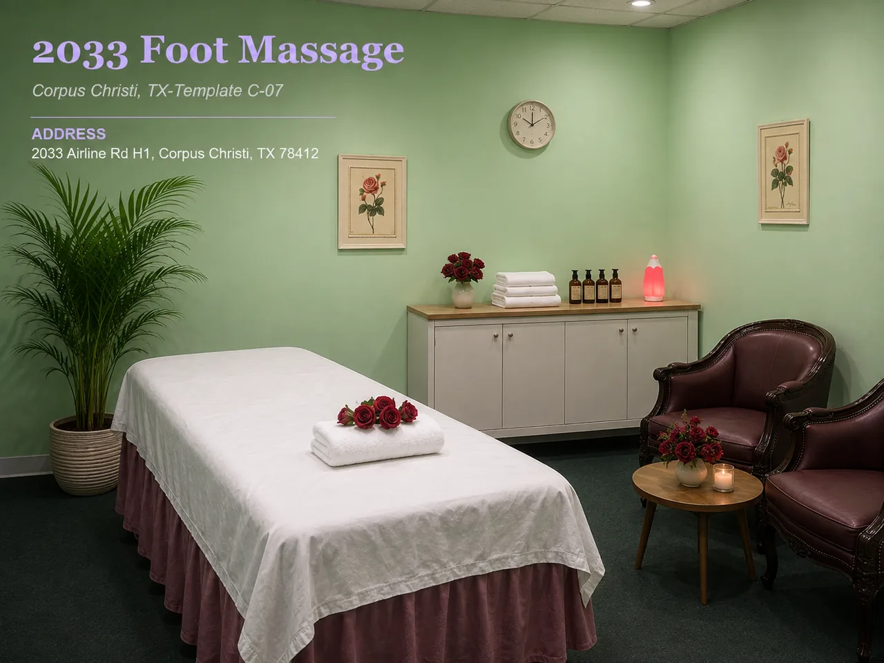 Comfortable massage room with soft lighting at 2033 Foot Massage in Corpus Christi TX