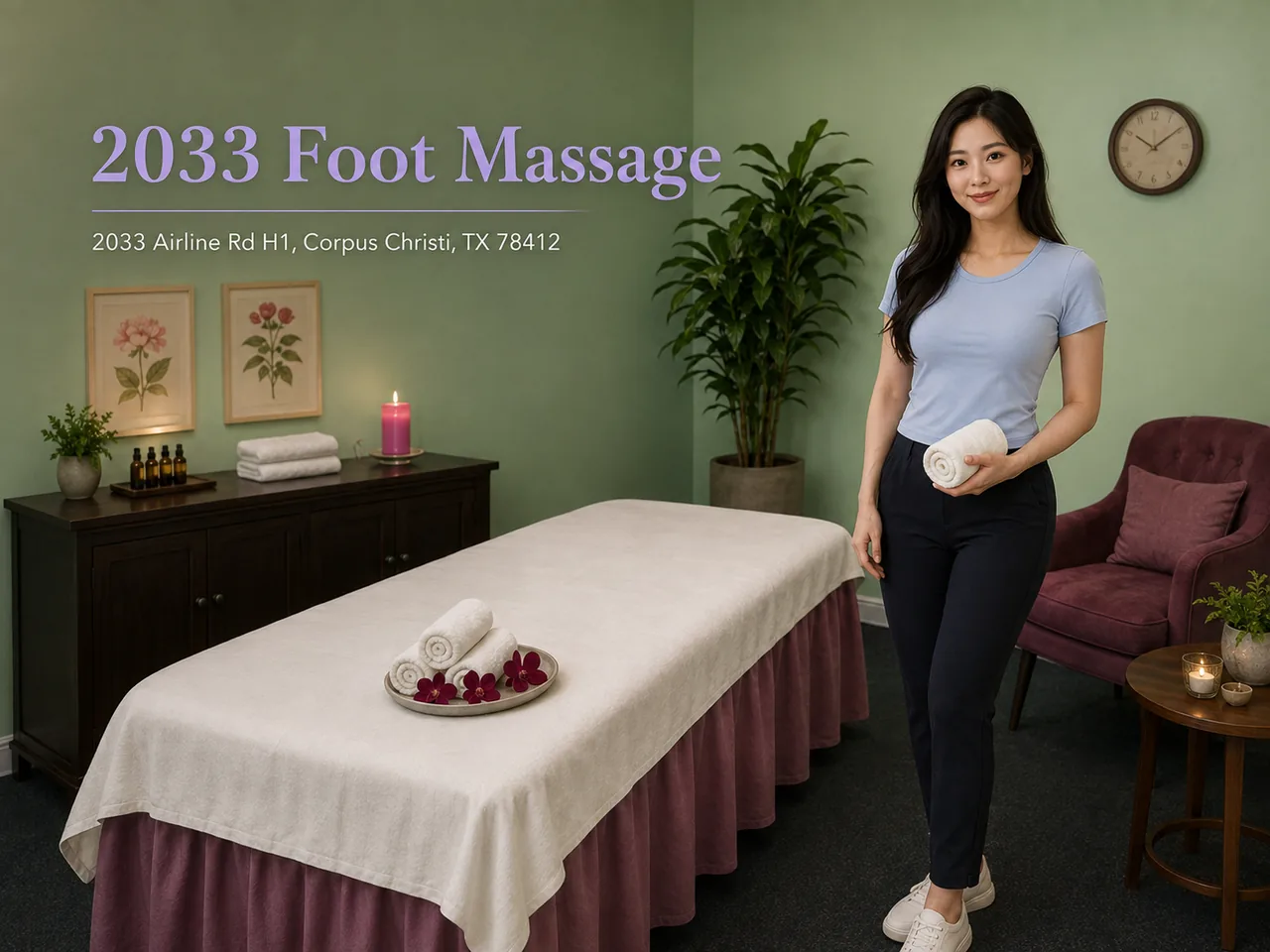 Massage therapist at work at 2033 Foot Massage in Corpus Christi TX