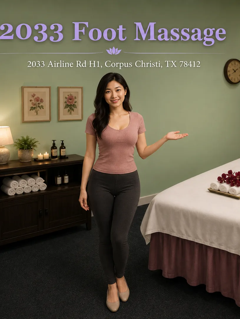Therapist presenting a clean room for first-time guests at 2033 Foot Massage in Corpus Christi TX