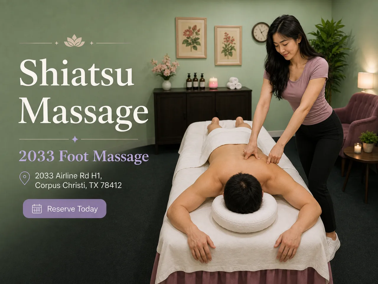 Shiatsu massage with steady finger and palm pressure at 2033 Foot Massage in Corpus Christi TX