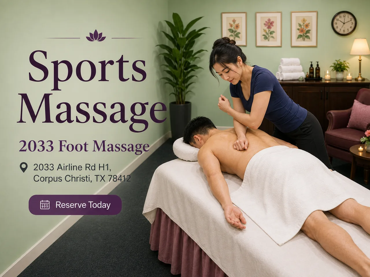 Sports massage working the back and shoulders at 2033 Foot Massage in Corpus Christi TX