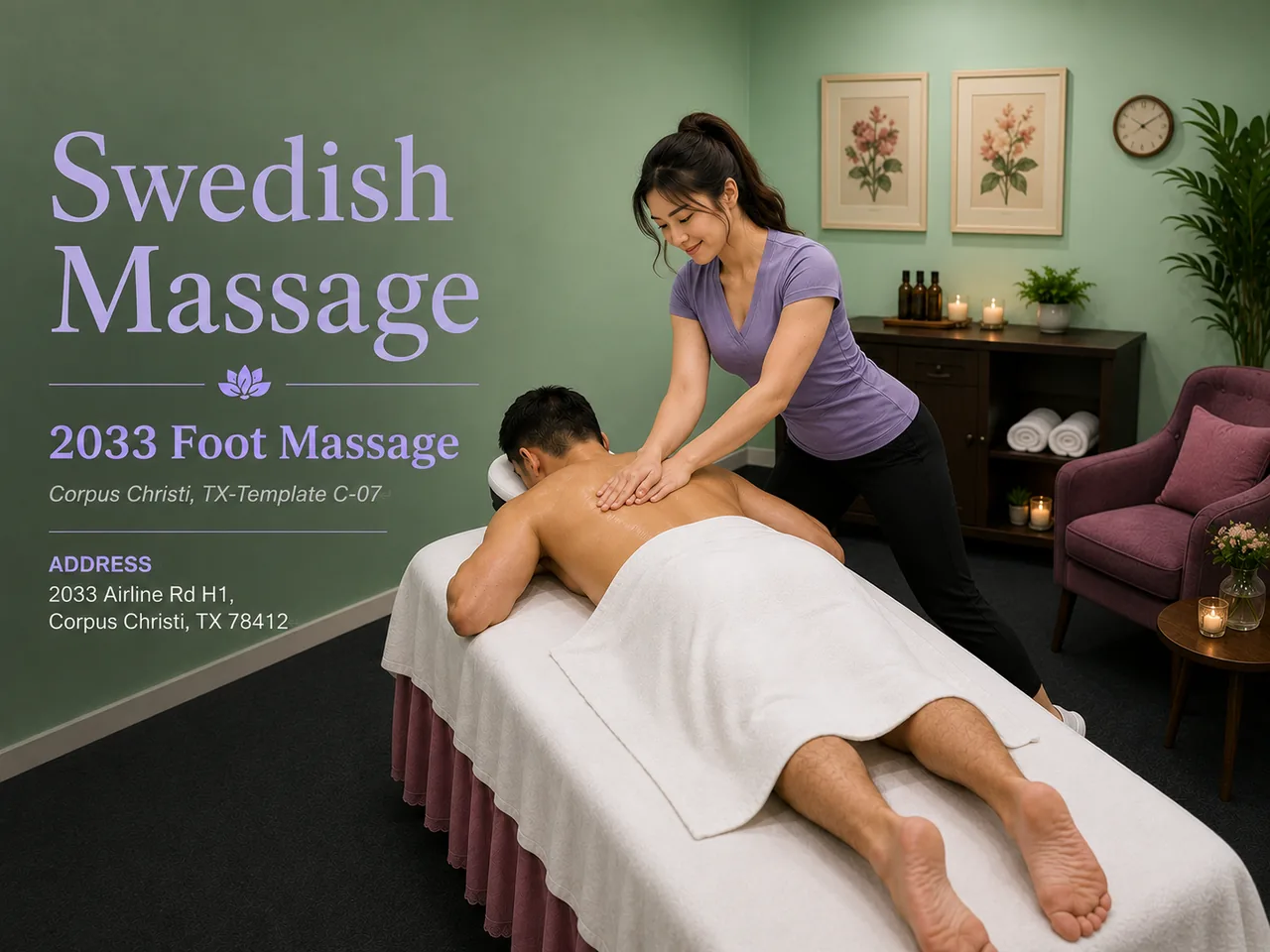 Swedish massage with long gliding strokes at 2033 Foot Massage in Corpus Christi TX